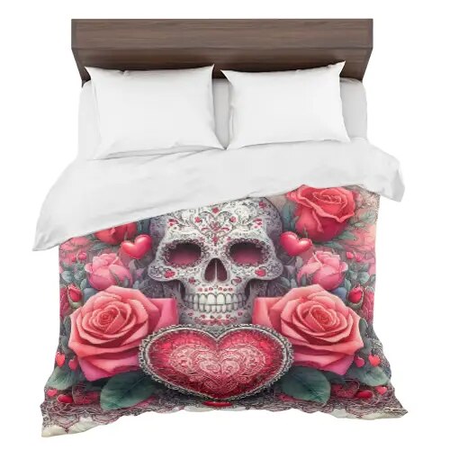 Pink Skull Heart Bedding