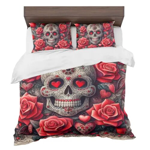 Red Skull & Roses Bedding