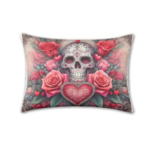 Pink Skull Heart Pillow